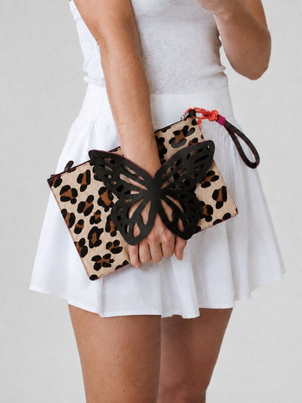 NWT Sophia Webster Flossy Leopard Fuchsia butterfly clutch